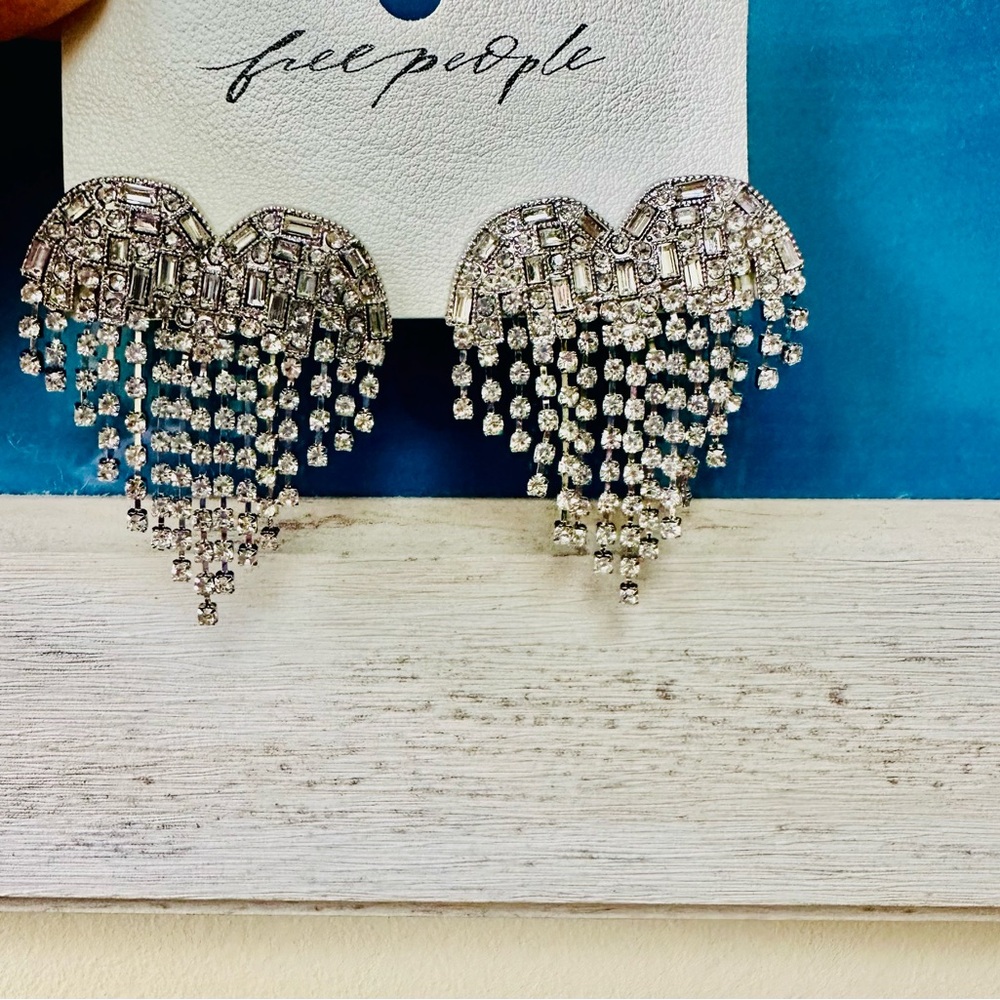 Free People Silver Heart Tassel Earrings